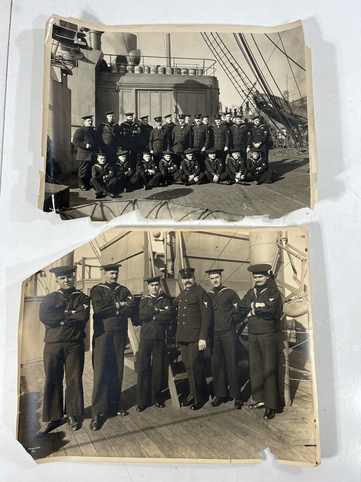 2 Antique USS Washington Crew Photographs WWI, 11x14”, US Navy