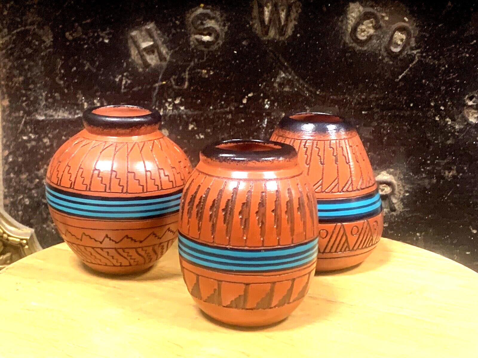 Vintage Native American 3pc Navajo Hand Crafted Traditional Pot Signed Shy W (99