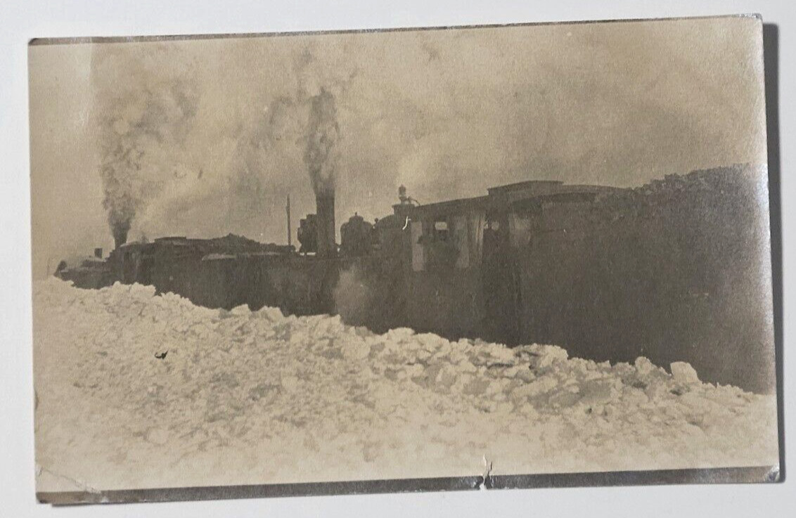 1908 Vtg Train Deep Snow Photo Postcard RPPC