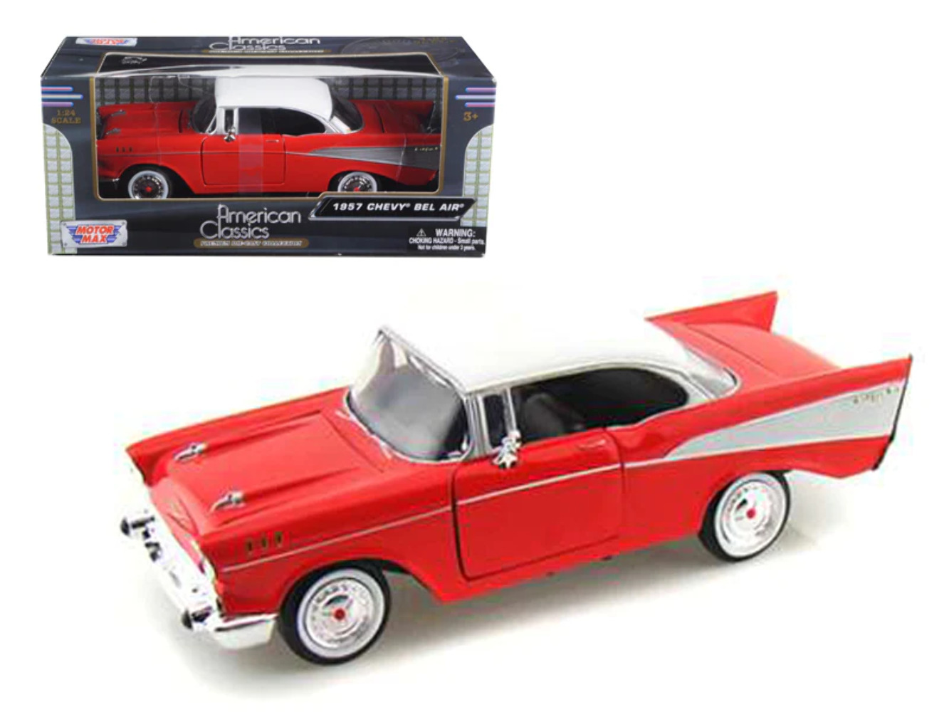 1957 Chevrolet Bel Air Red with White Top 1/24 Diecast Model Car