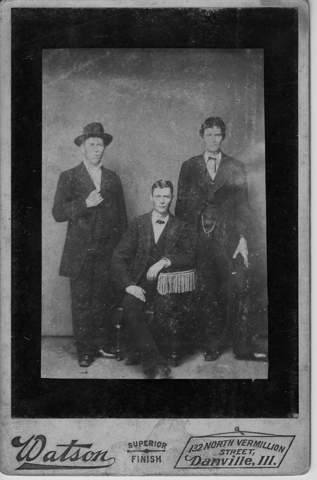 Circa 1880'S Cabinet Card 3 Handsome Cowboys, Men Suits Hats Wild West
