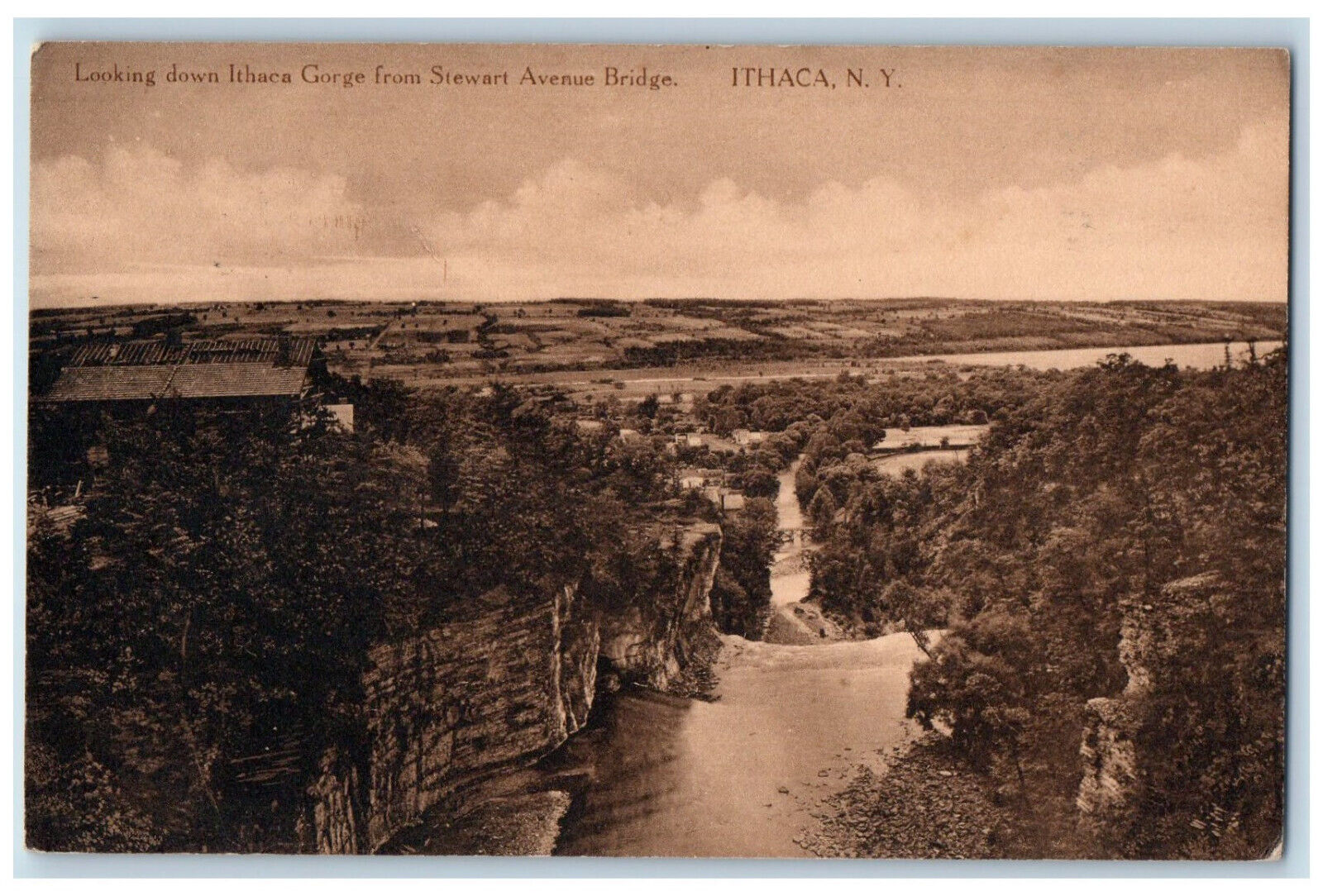 1911 Looking Down Ithaca Gorge from Stewart Avenue Bridge Ithaca NY Postcard