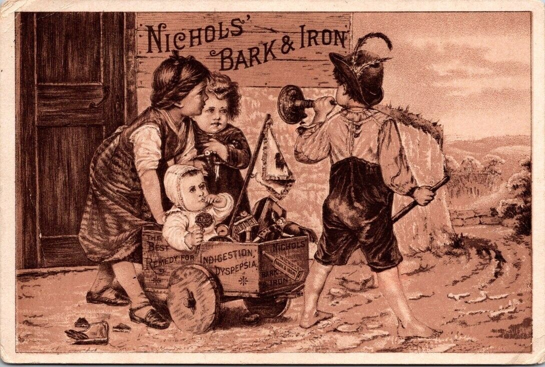 Nichols Bark Iron Billings Clapp Co Quack Medicine Box Ride Bugle NPV1