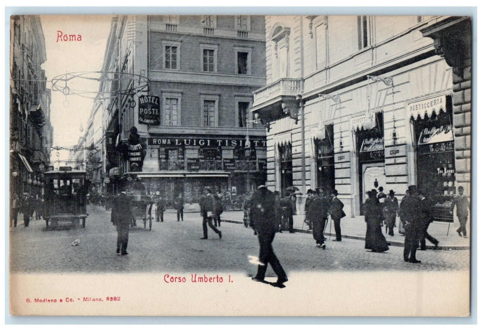 c1905 Hotel Poste Pasticceria Corso Umberto I. Rome Italy Antique Postcard