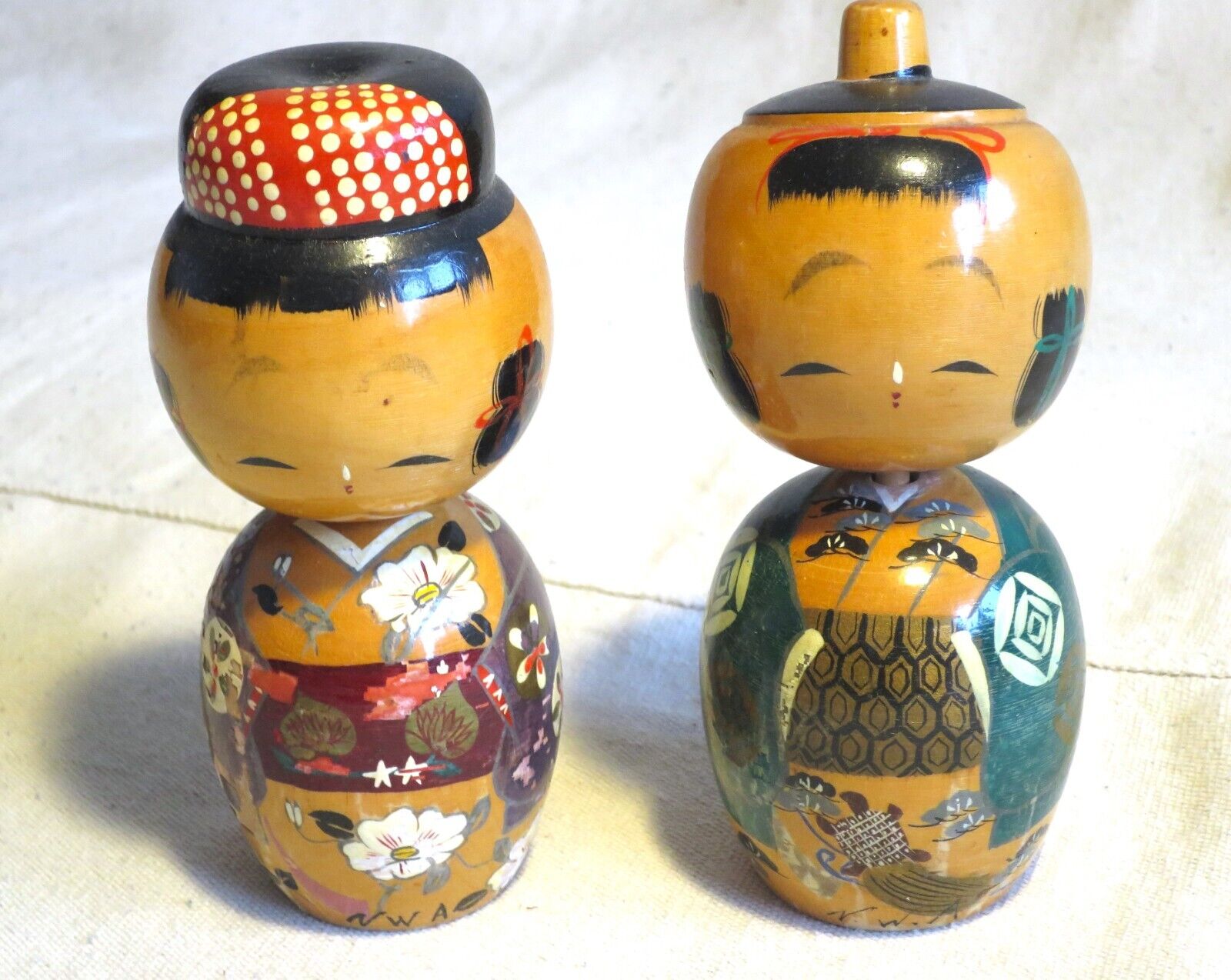 Two Authentic Japanese KOKESHI Wooden Dolls, Japan - 6.5