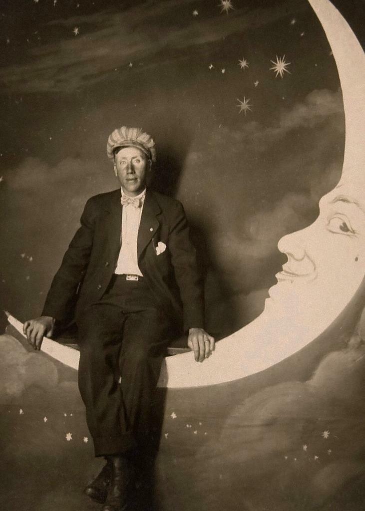 Antique Photo ...Man Sitting on Paper Moon Studio Photo ... Photo Print 5x7