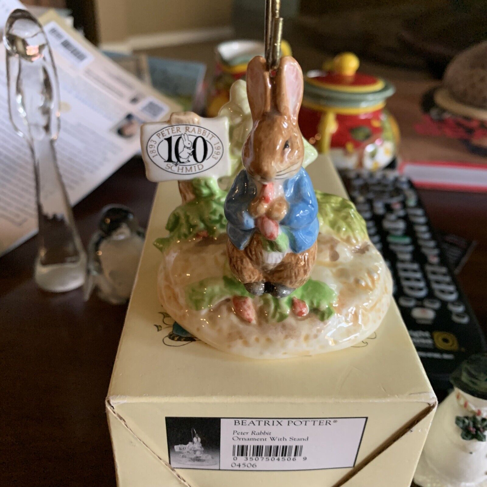 1993 Beatrix Potter Porcelain Peter Rabbit on Stand with Original Box by Schmid