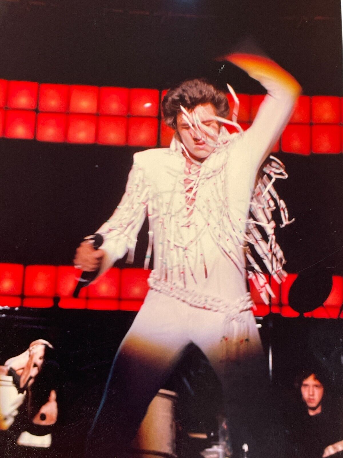 J2 Photo Handsome Elvis Impersonator Lookalike 1980s Singing Performing On Stage