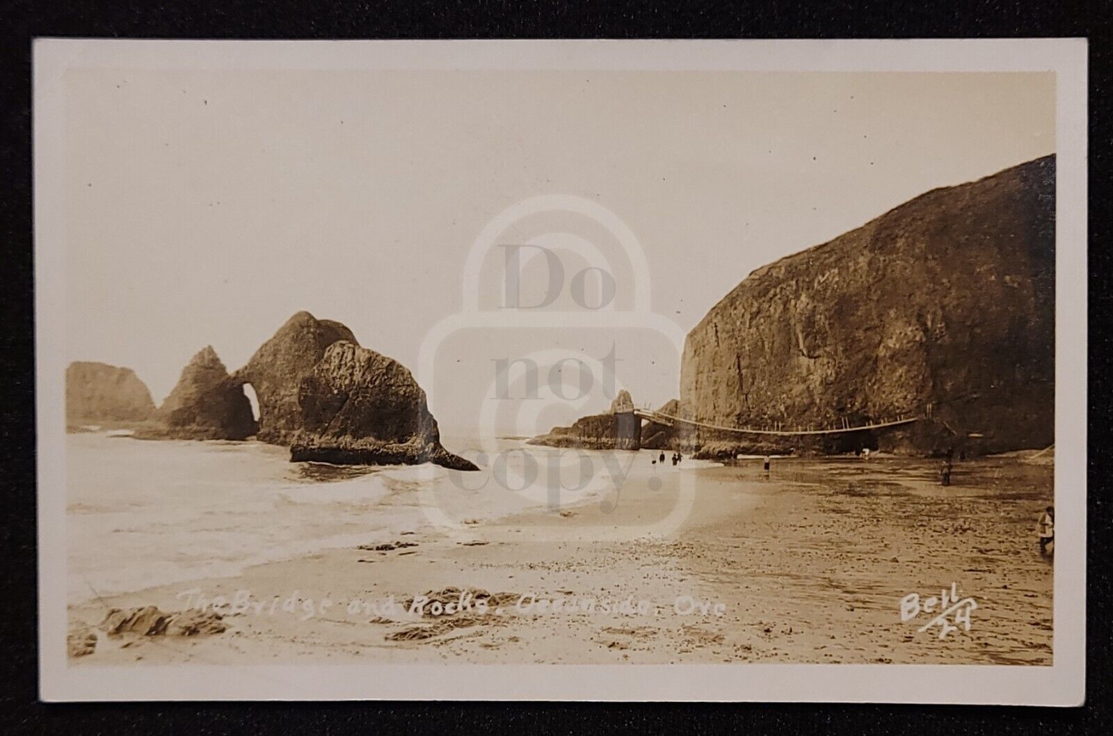 Scarce RPPC of the Bridge and Rocks. Oceanside, Oregon. C 1920's Bell