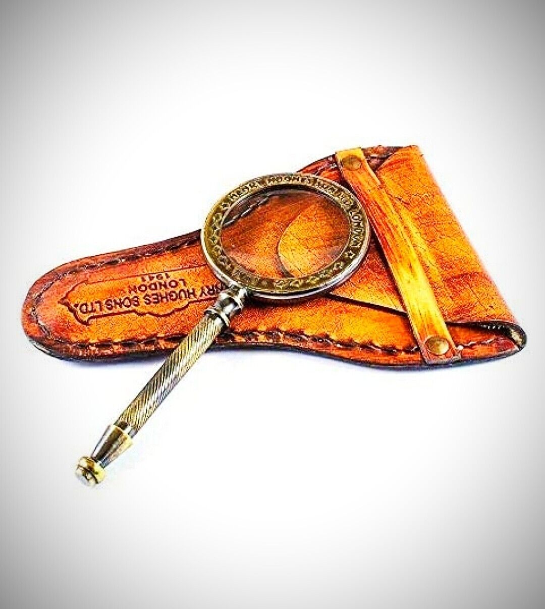 Vintage Antique Henry Handheld Magnifying Glass Leather Cover / Nautical Brass M
