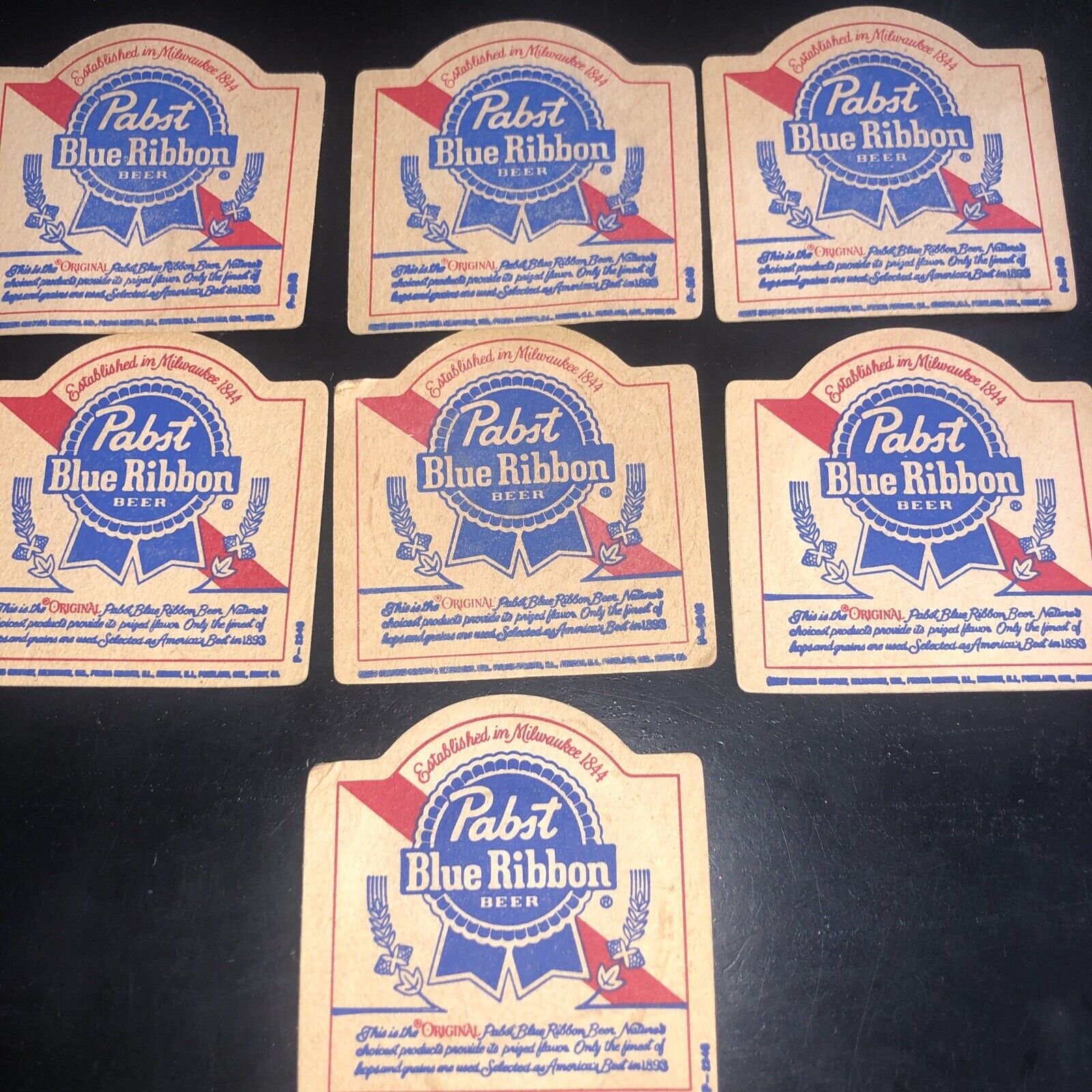 Lot of 7 Pabst Blue Ribbon PBR Cardboard Beer Coasters. Vintage.  3 1/4\