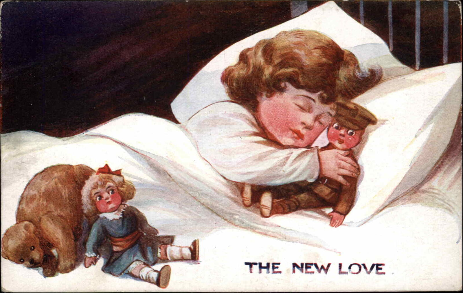 WWI Era Little Girl Sleeping with Soldier Doll \