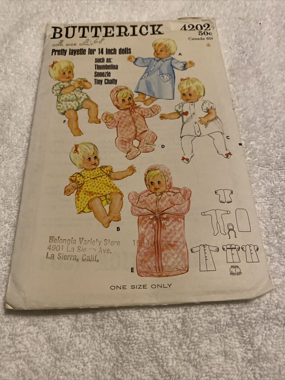 Vintage (Circa 1970's) Butterick Pattern #4202. Pretty Layette for 14 Inch Doll.