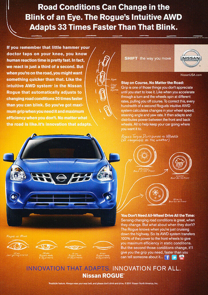 2011 Nissan Rogue - blink blue - Classic Vintage Advertisement Ad H46