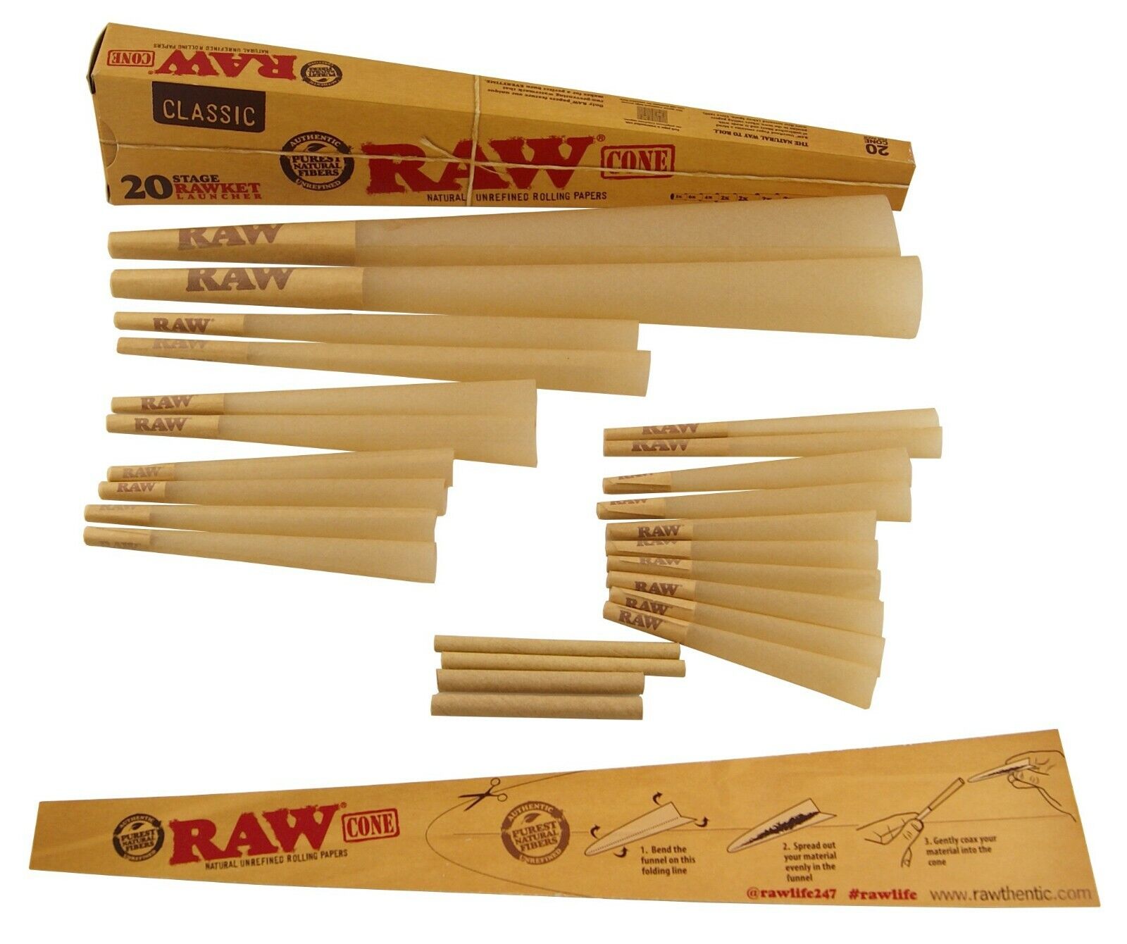 Authentic RAW 20 Stage Rawket Launcher Raw natural CLASSIC Cones 