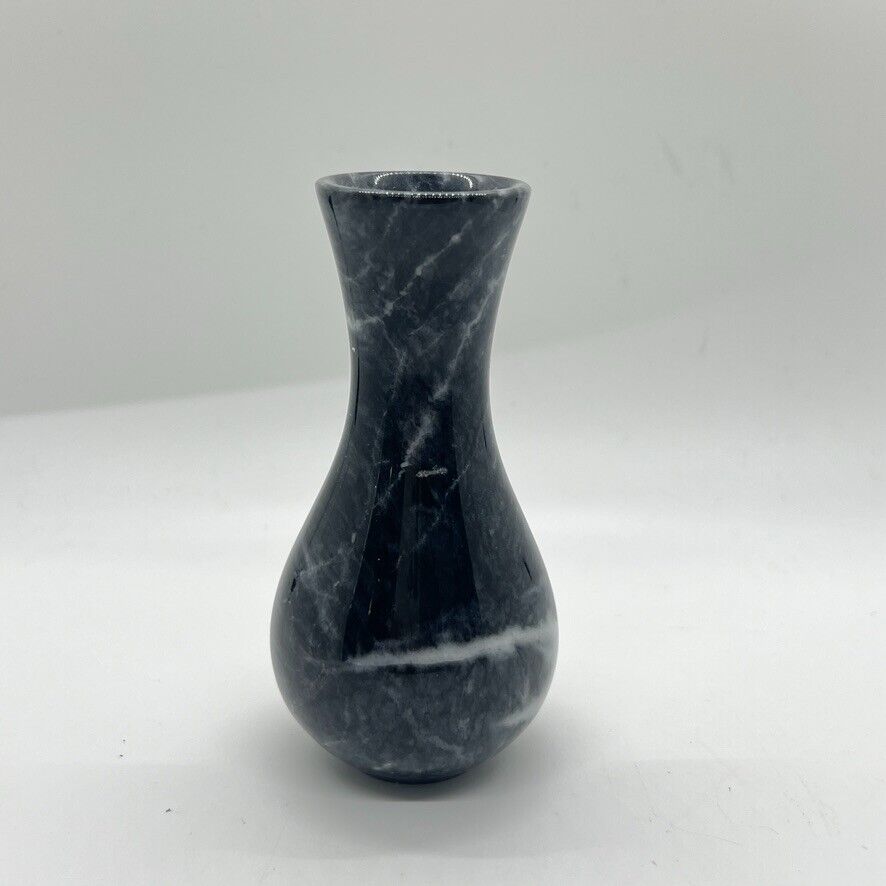 Marble Onyx Bud Vase Natural Stone Small Gray Swirl Heavy 3.75” Tall