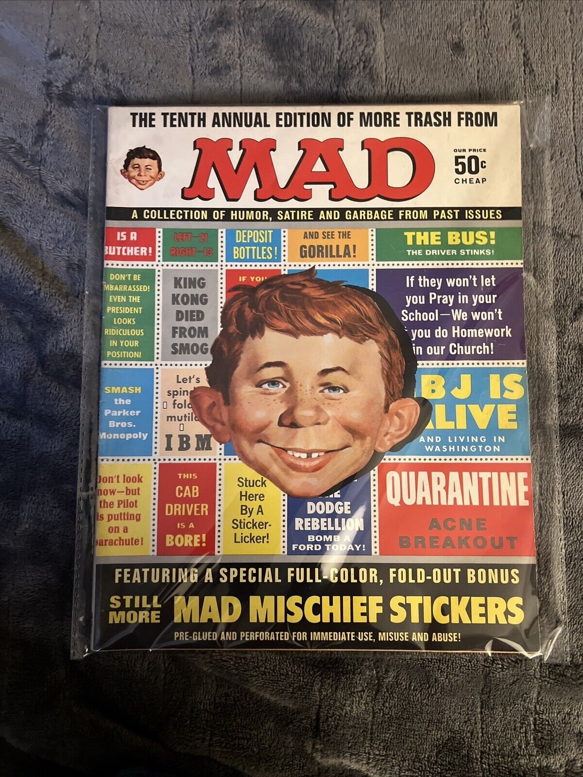 1967 MAD MAGAZINE 10th annual Edition with ALL stickers Stamps Vf-xlnt
