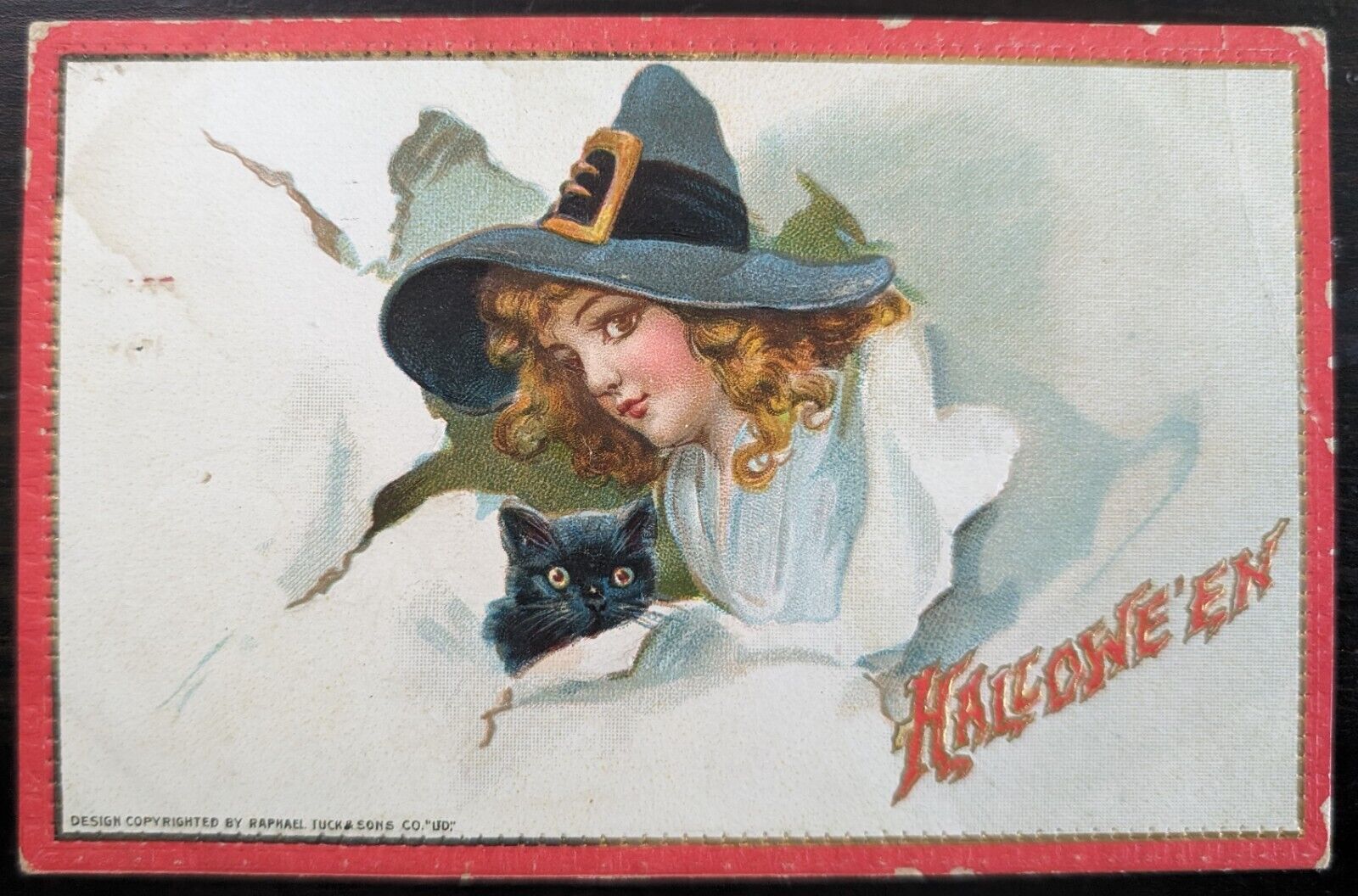 Halloween Pretty Witch with Black Cat Tuck Series 174 by Brundage Postcard