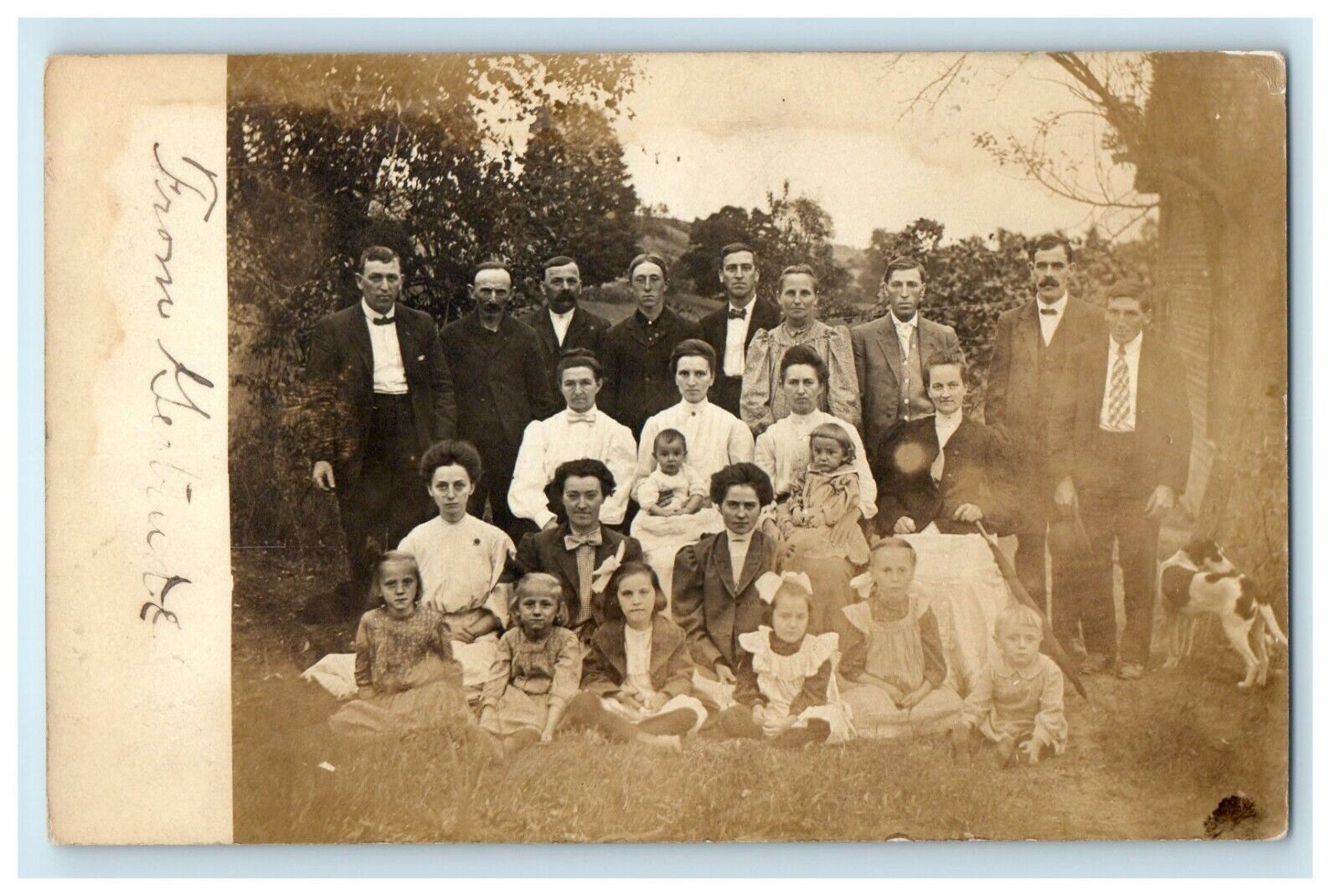 1909 Family Group Children Dog Fayette PA Lewistown McClure RPPC Photo Postcard