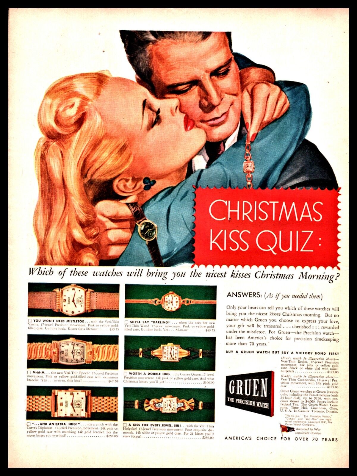 1945 GRUEN Wrist Watch Vintage AD 3 Men\'s & 3 Ladies Styles w/original prices