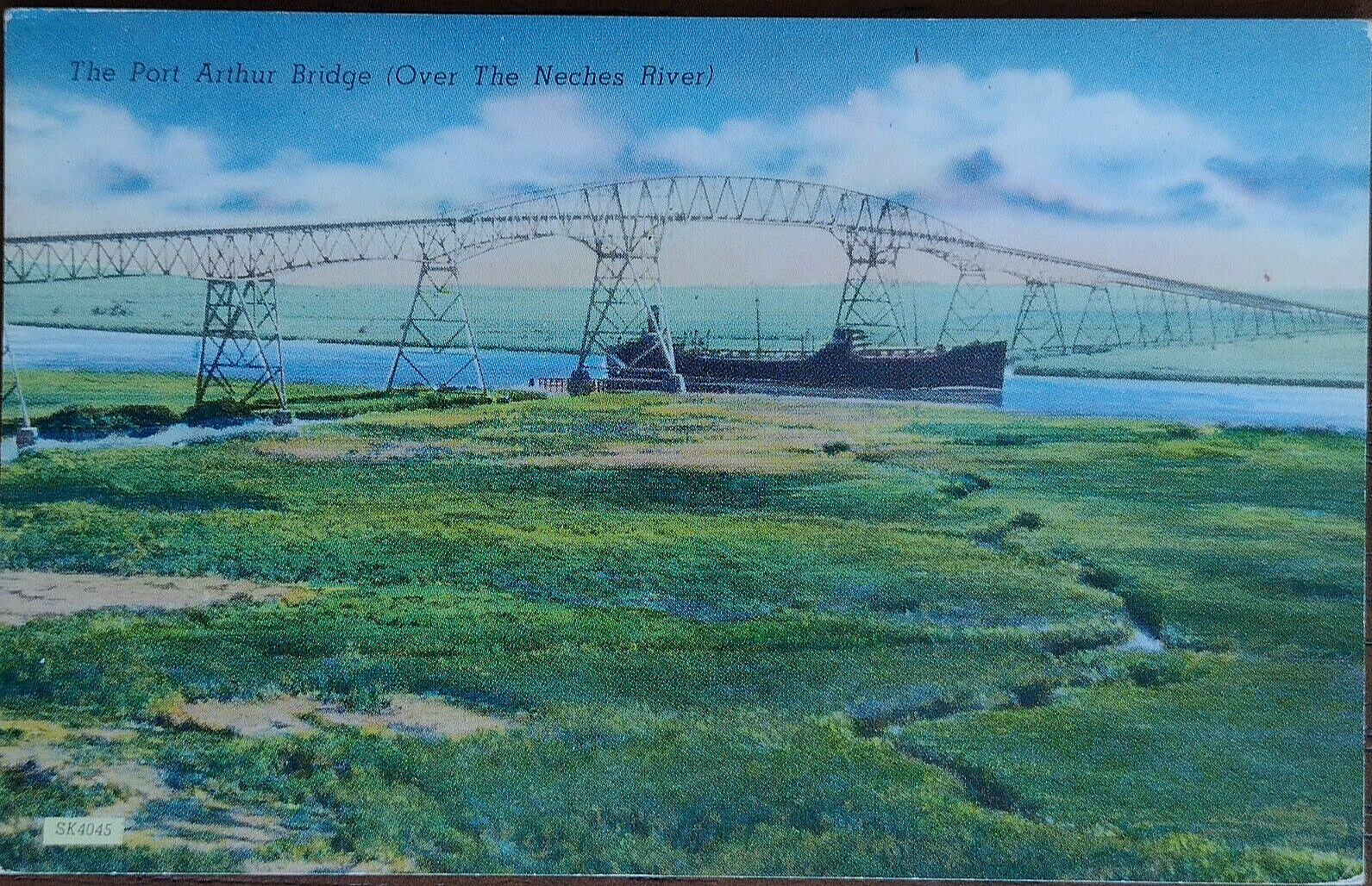 Port Arthur Bridge Neches River Texas Landscape Postcard Unused