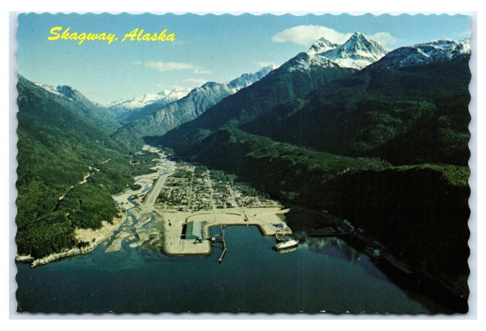 Postcard AK Skagway Alaska busy port aerial AJ9