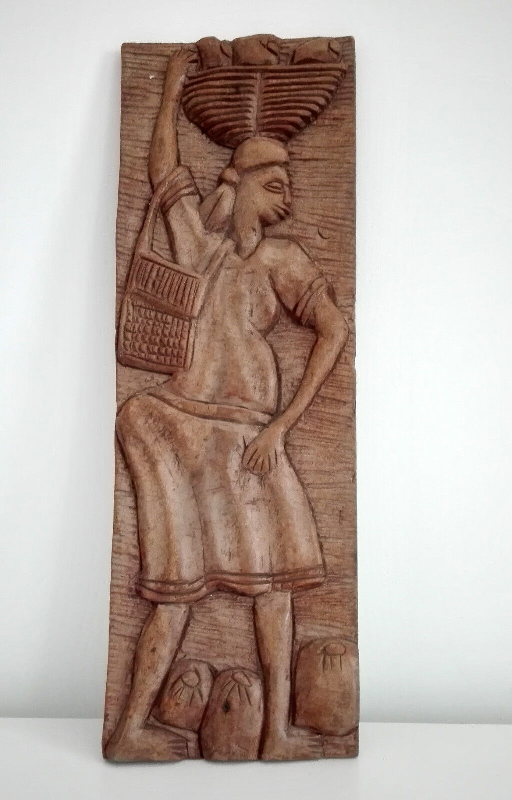 Vintage 1980s Egyptian themed wood sculpture wooden wall hanging panel handmade 