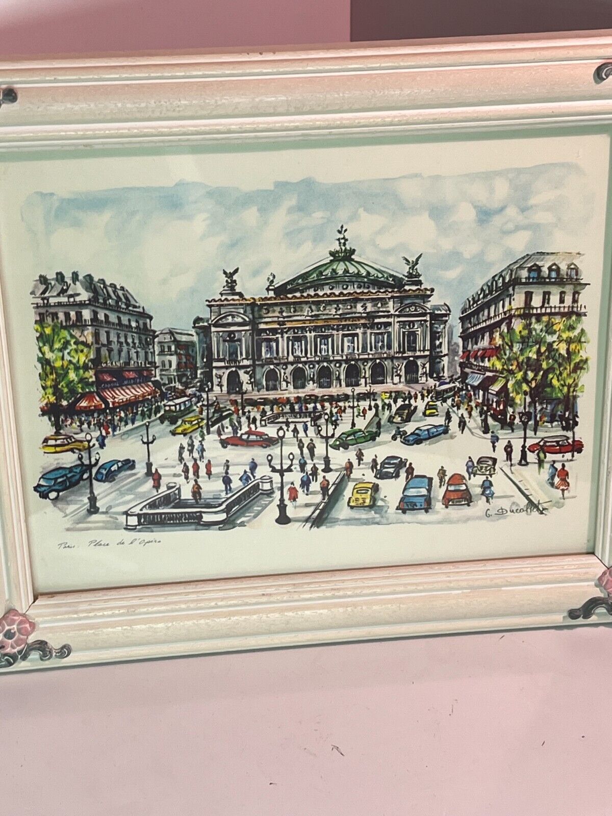Framed, Claud Ducolett, Watercolor Print Of Paris Street Scene MCM- Signed