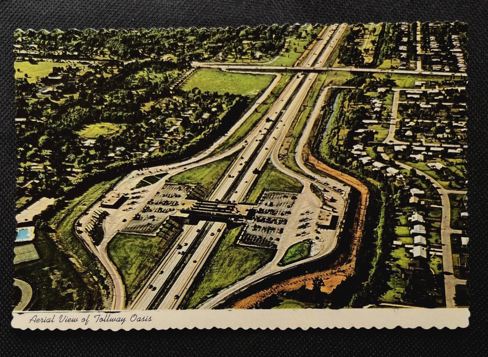 Postcard Aerial Illinois Tollway Oasis Interstate Howard Johnson Restaurant Shop