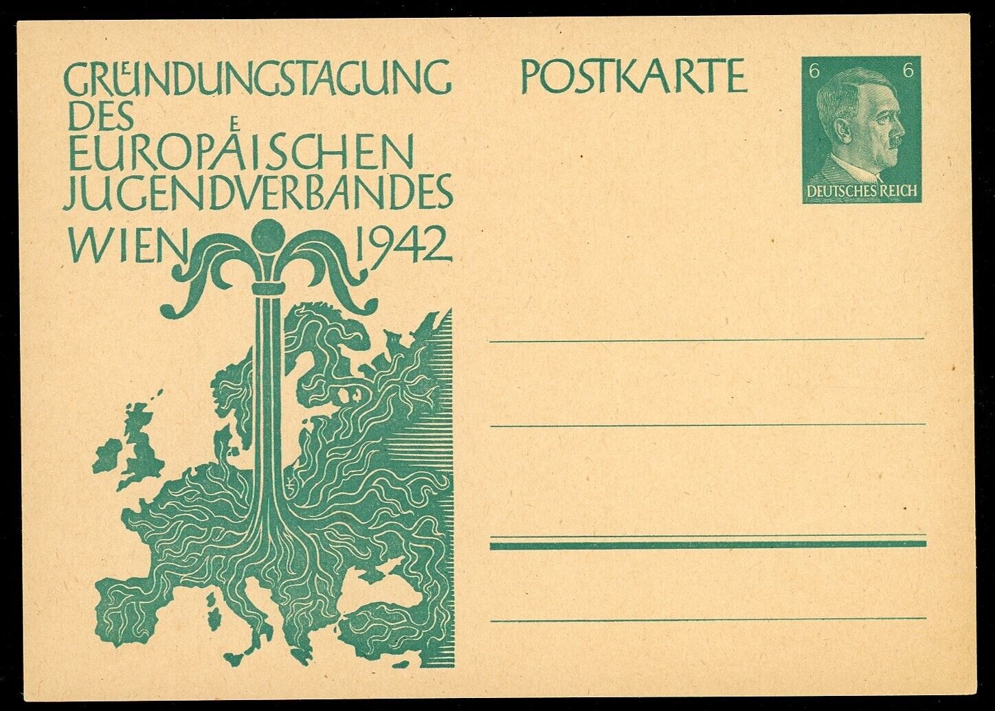 German WW2 Postcard European Youth Assoc Meeting Vienna 1942 Adolf Hitler Stamp