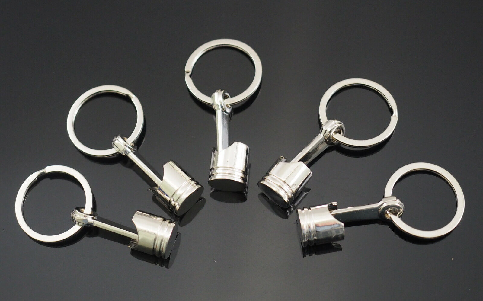 5x PCS Piston Connecting Rod Car Engine Silver Metal 3D Keychain Key Chain Ring