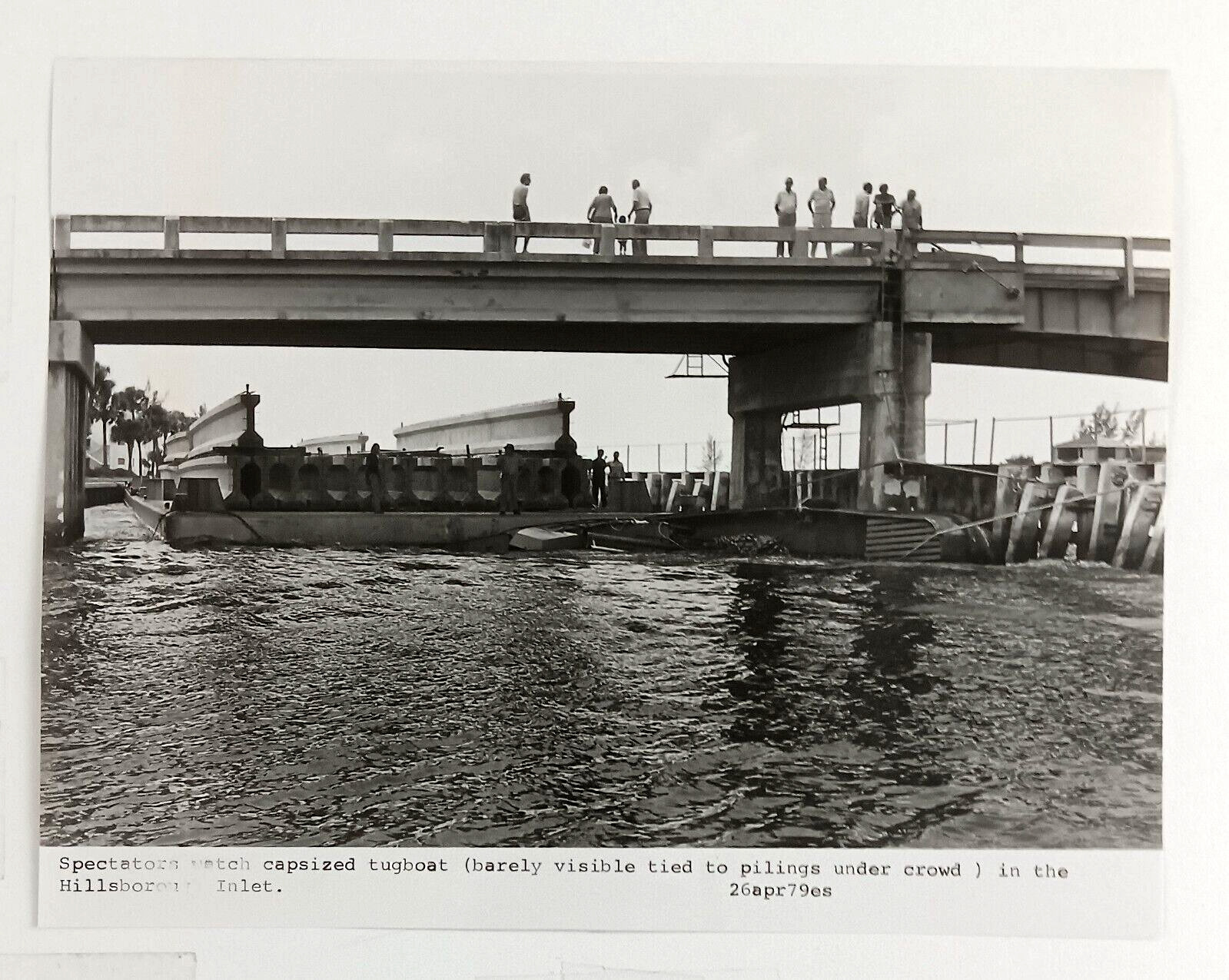 1970s Pompano Beach FL Hillsborough Inlet Capsized Tugboat Vintage Press Photo