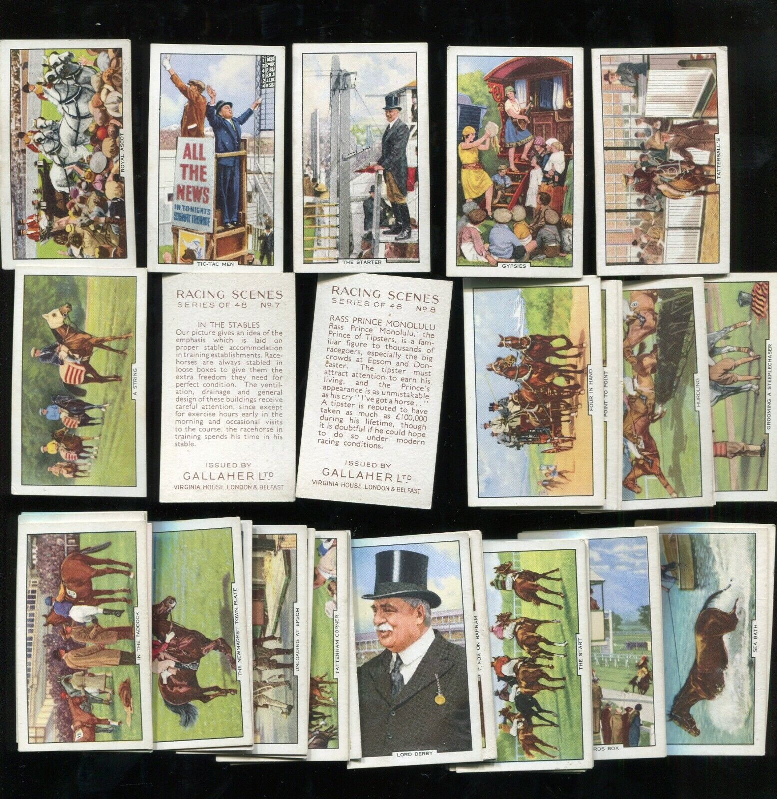 1938 GALLAHER LTD STARS OF RACING SCENES 48 DIFFERENT TOBACCO CARD SET HORSES