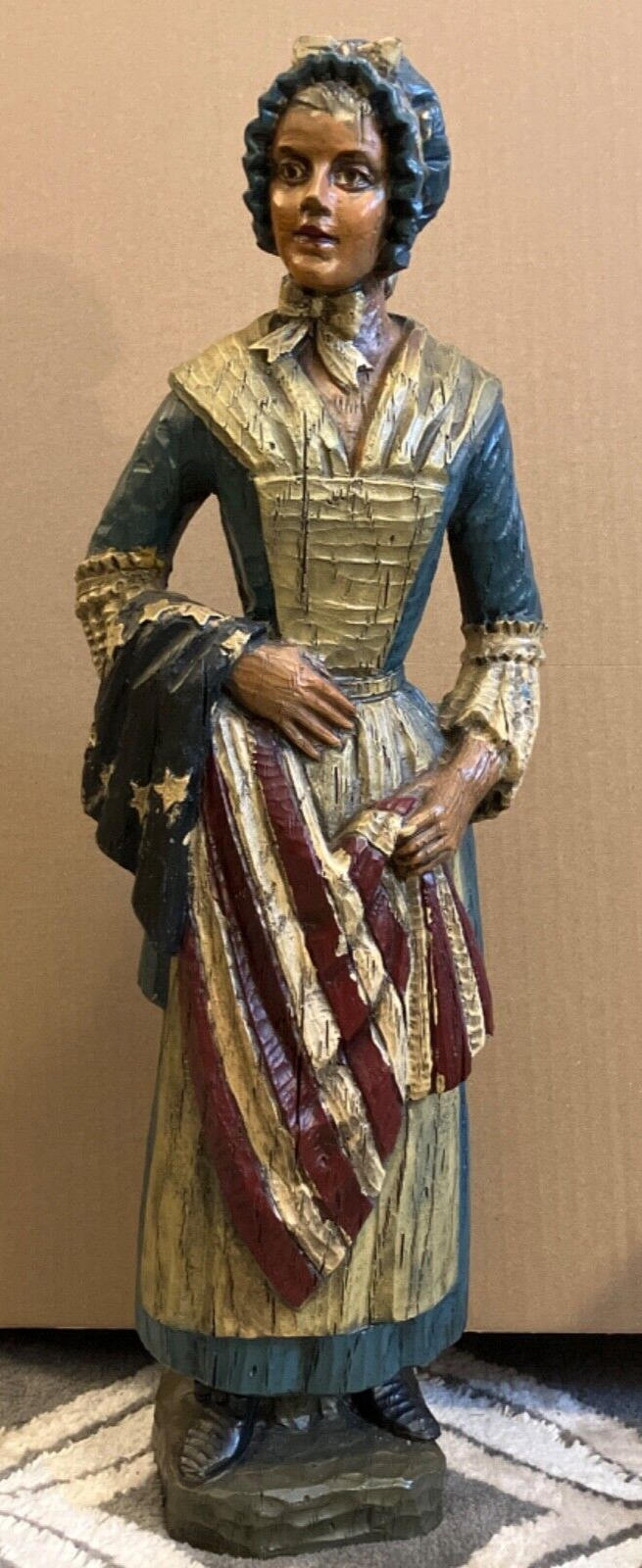 Vintage Betsy Ross w/US United States Flag Figure Statue Art Wood Composite