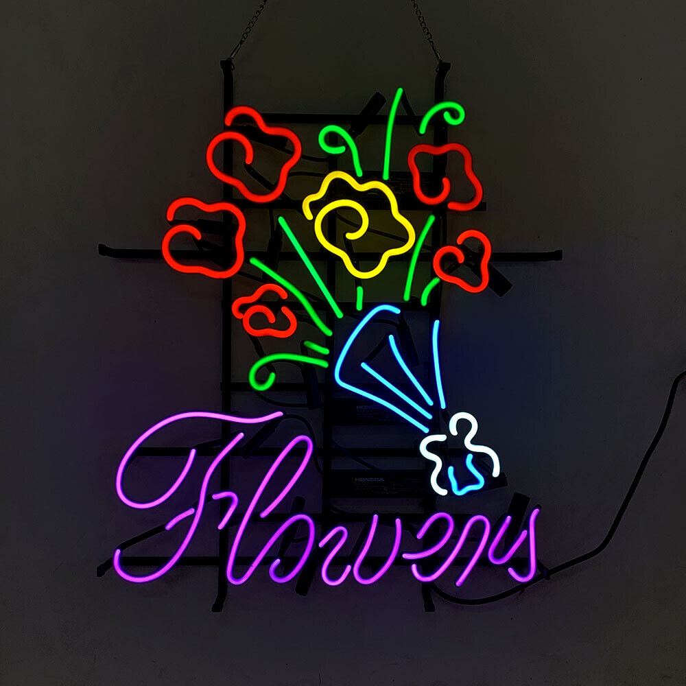 Beautiful Flowers Neon Sign Light Store Open Wall Hanging Visual Artwork 24\