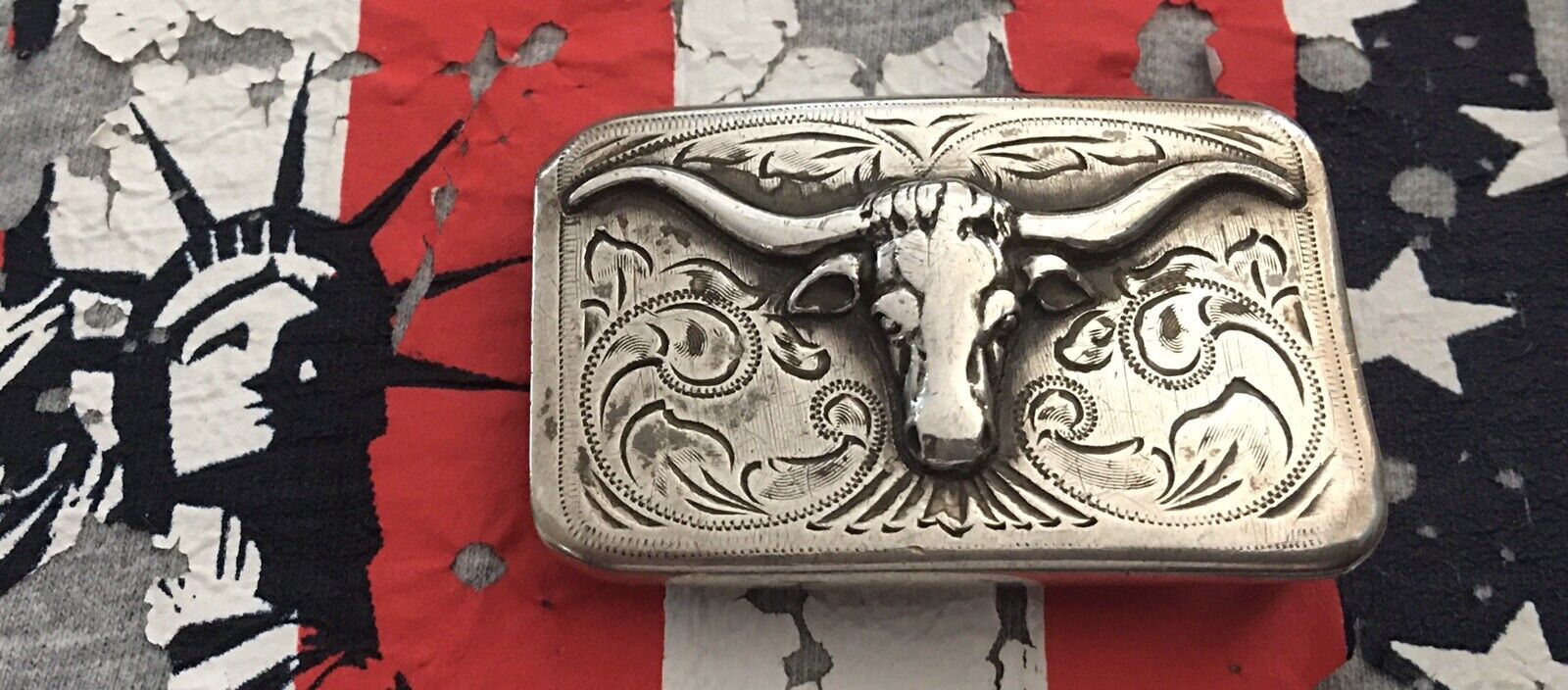 Super Rare Results Brand USA Vintage Sterling Silver Longhorn Steer Belt Buckle