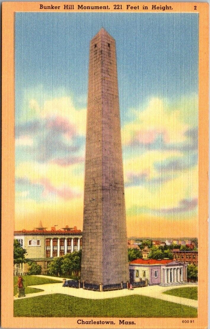 Bunker Hill Monument Charlestown Massachusetts Vintage Linen Postcard B21