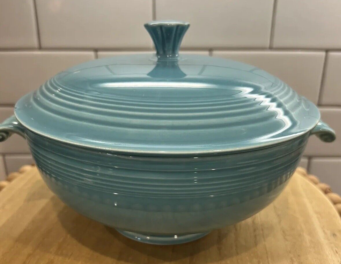 Vintage Fiesta Ware Turquoise Cistern Soup Dish Bowl Scrolled READ Cottage Core
