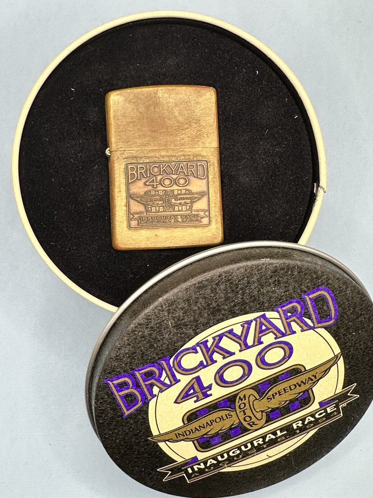 Vintage 1994 Brickyard 400 Racing Brass Zippo Lighter Used In Tin