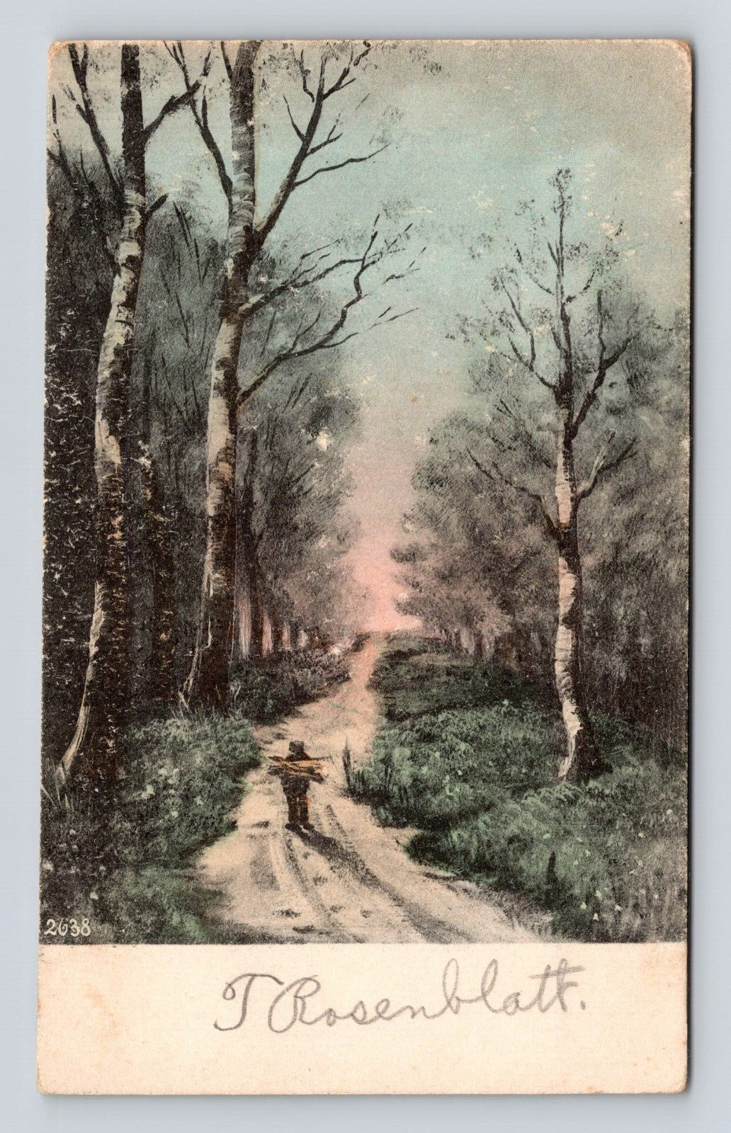 Antique Postcard Boy Carrying Firewood Country Road Evansville Cancel 1909