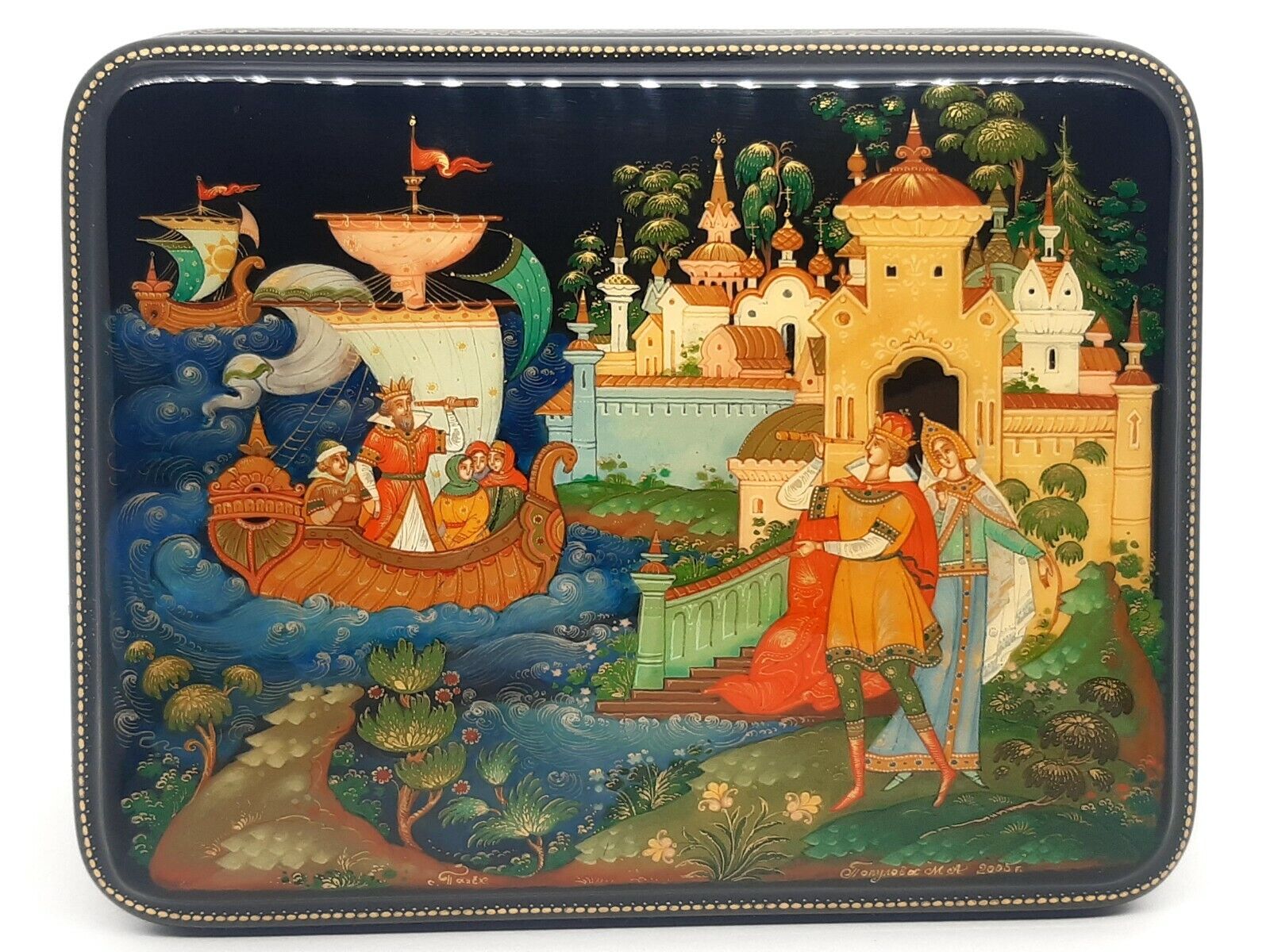 Palekh Lacquer Miniature Russian Box - Princess the Swank by Populovy (2005)
