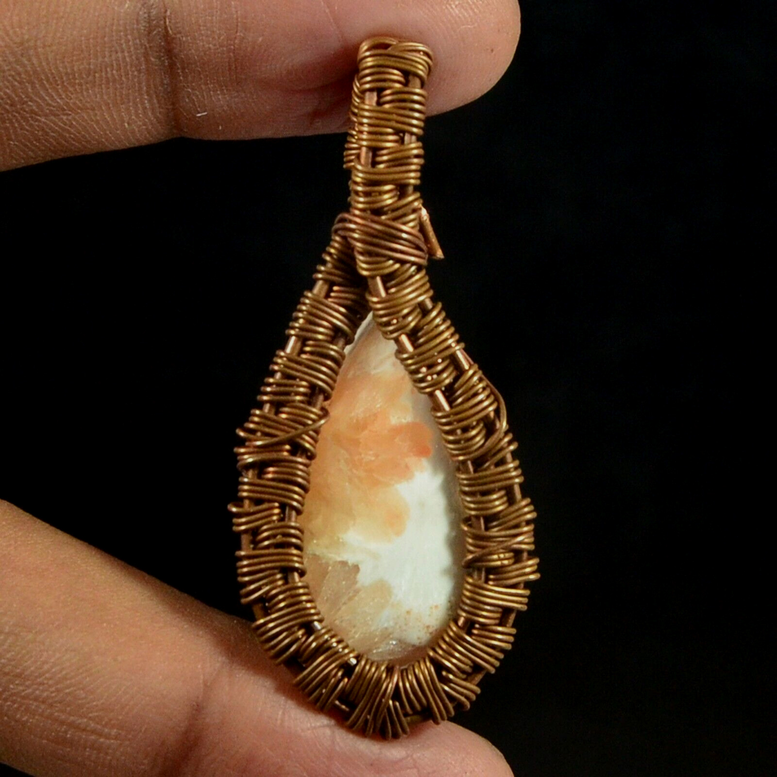 Natural Scolecite Gemstone Handmade Copper Wire Wrap Jewelry Pendant