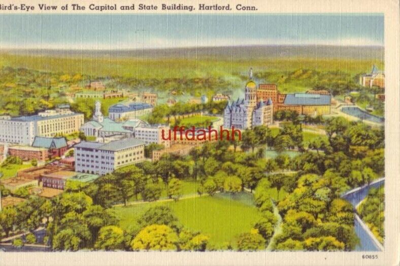 BIRD\'S-EYE VIEW OF THE CAPITOL AND STATE BUILDING HARTFORD, CT 1949