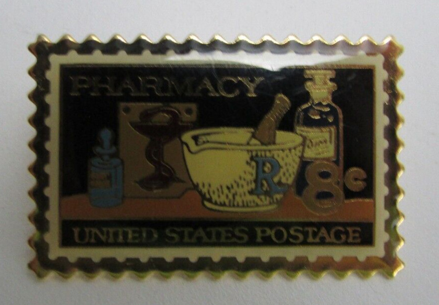 Pharmacy United States Postage Stamp Replica Pin Novopharm with gift box