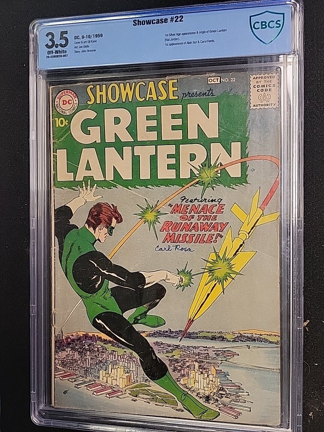 1959 Showcase #22  Origin & 1st app Silver Age Green Lantern. DC KEY CBCS 3.5