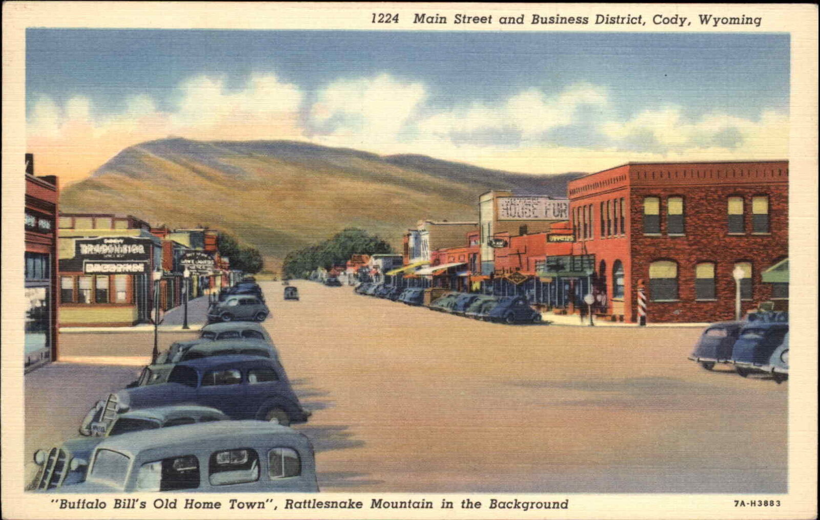 Cody Wyoming WY Buffalo Bill\'s Hometown Street Scene Linen Vintage Postcard