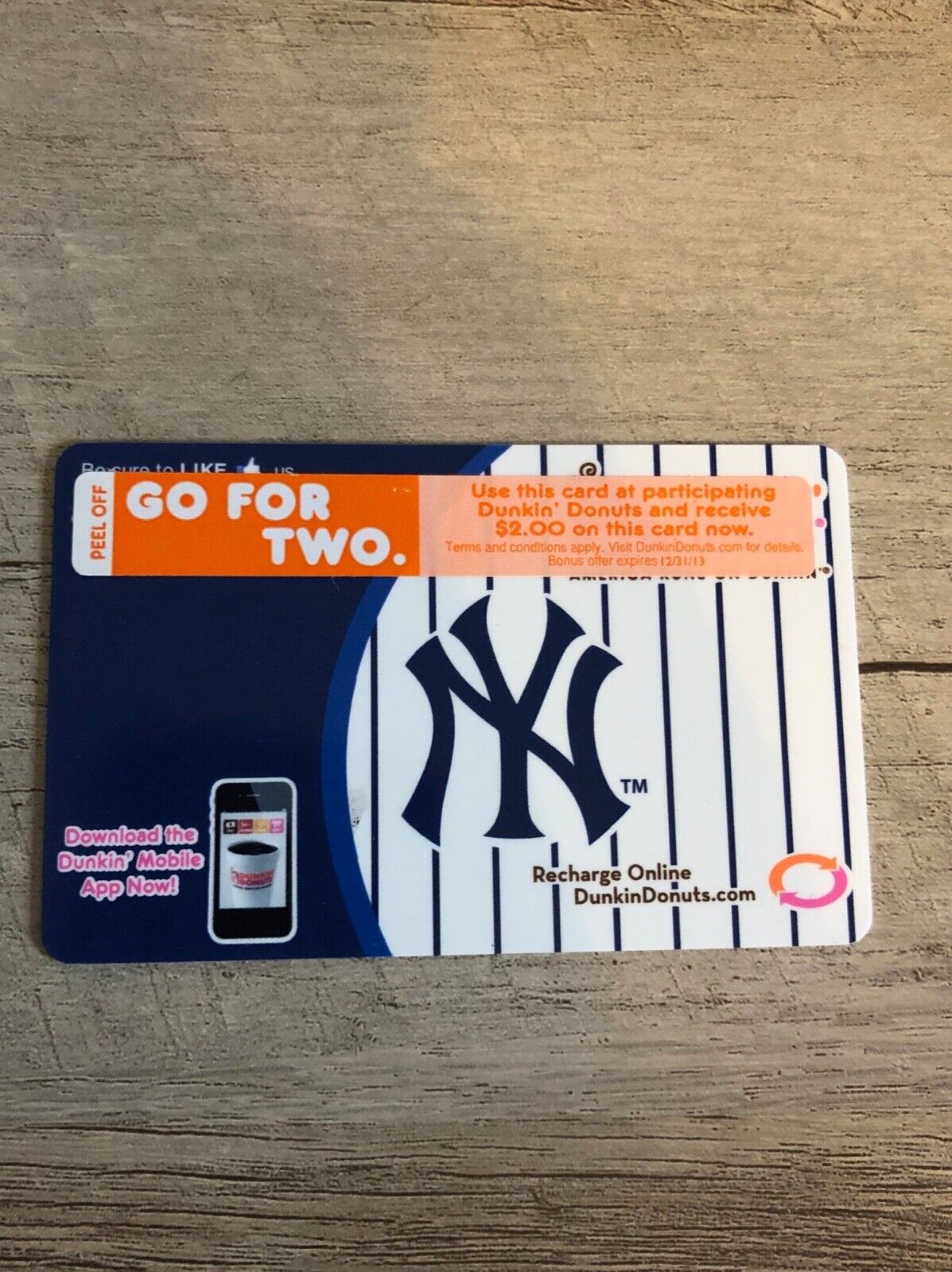 YOU PICK  New York Yankees DUNKIN DONUTS SGA Gift Card - NO VALUE Rechargeable