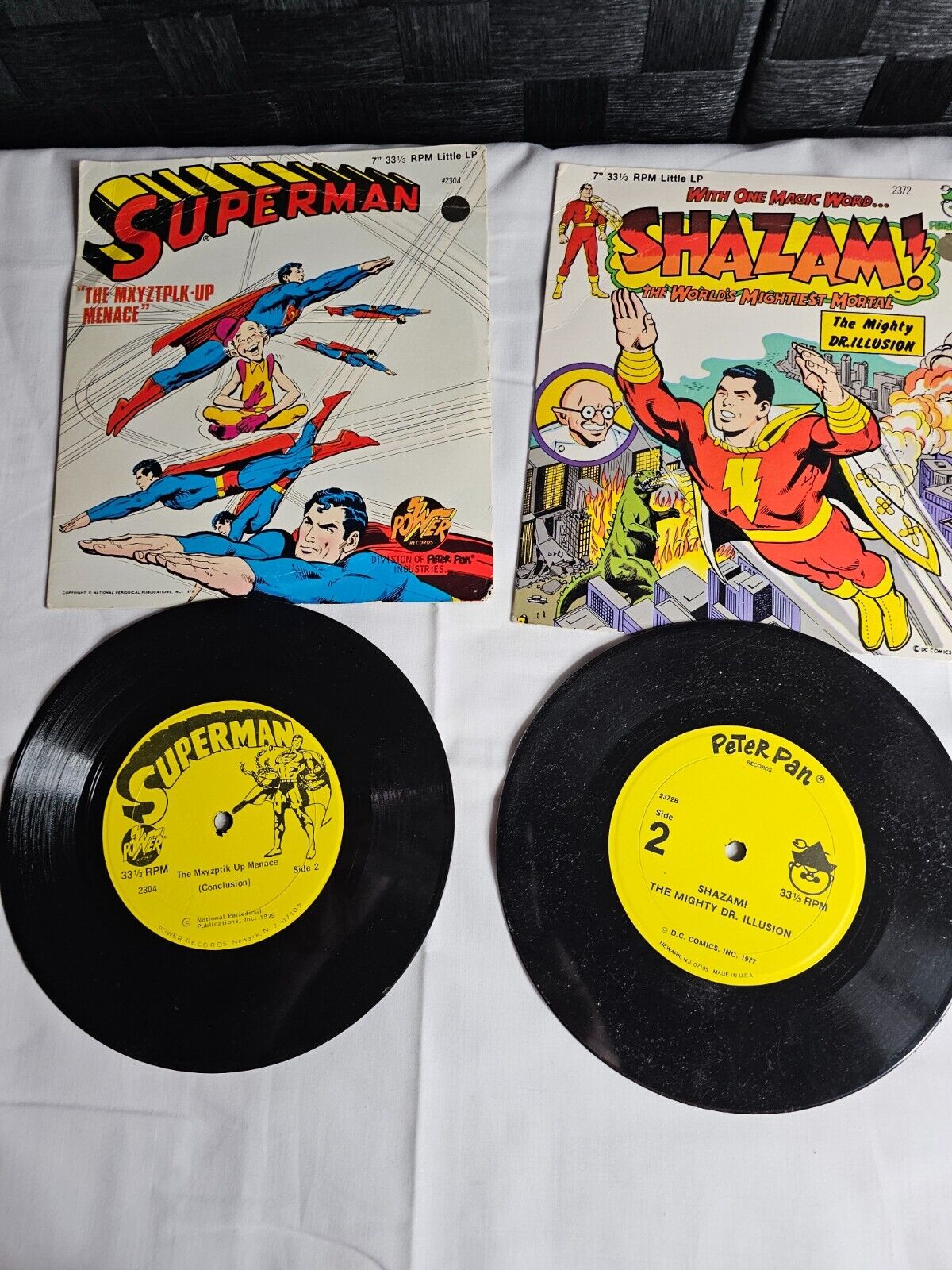 LOT 2 Vintage DC COMICS Superman & Shazam 33 1/3 RPM LP Power Records 1975 1977
