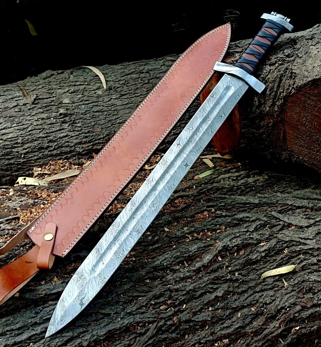 Damascus Steel Full Tang SWORD 31'Razor Sharpe Viking Gladius Sword With Sheath