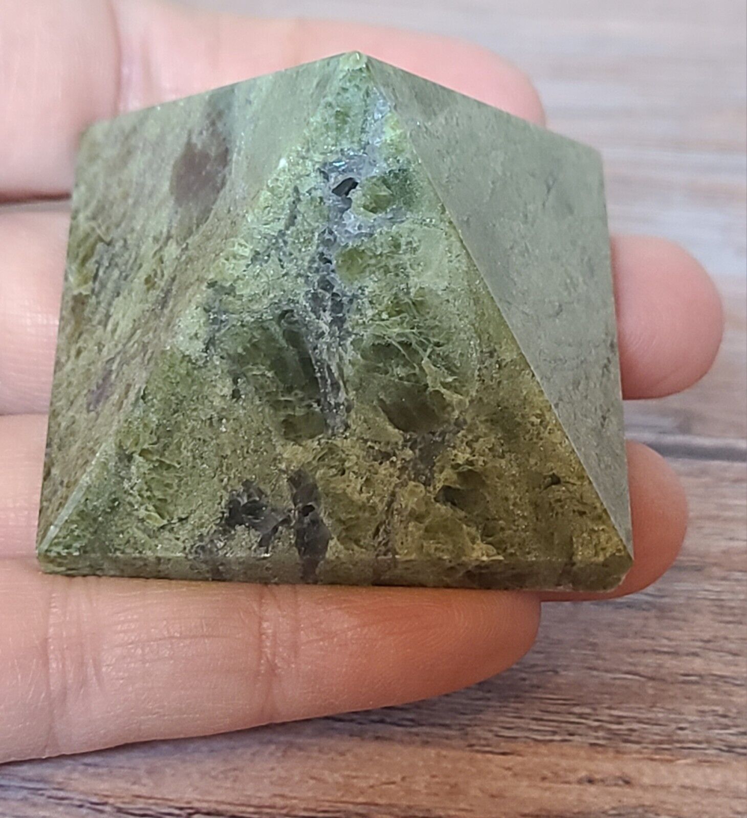 Small Polished Green Vesuvianite Crystal 122g-38 x 49mm Pyramid 